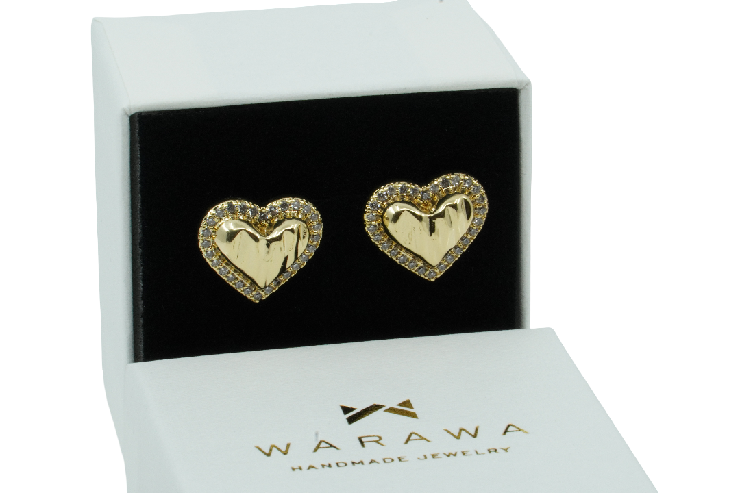 Ohrstecker Herz mit Steinchen - 18 Karat vergoldet