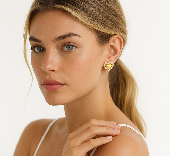 Ohrstecker Herz mit Steinchen - 18 Karat vergoldet