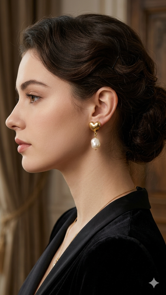 Ohrringe Herz mit Perlen 24 Karat vergoldet