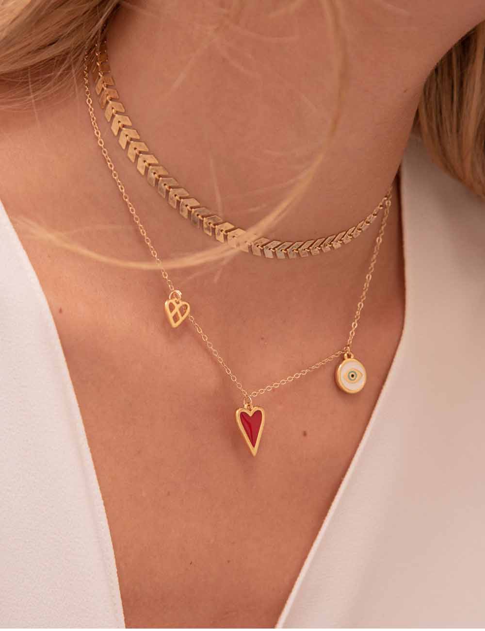 Halskette Choker Red Heart Kadira Set ( 2x ) 24 Karat vergoldet